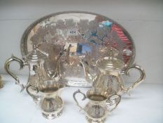 A 4 piece silver plated tea set and tray