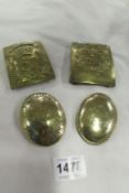 2 Military brass belt plates and 2 oval brass belt plates inc. Dragoon's and Gordon Highlanders