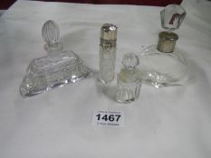 2 silver topped scent bottles and 2 others