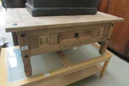 A rustic coffee table
