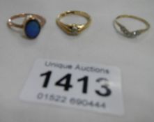 3 9ct gold rings set diamond, opal etc