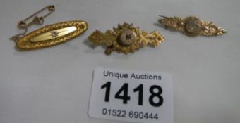 3 Victorian gold brooches, 2 stone set