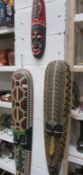 3 African style painted wooden wall masks