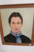 An oil on board portrait of a lady