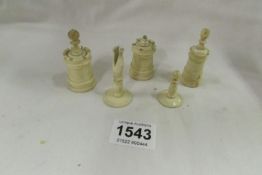 5 carved ivory chess pieces, a/f