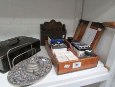 A quantity of desk items including inkstands, guillotine etc