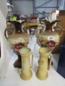 A pair of pottery vases, a/f and a pair of 1930's vases