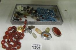 A mixed lot of costume jewellery inc carnelian necklace