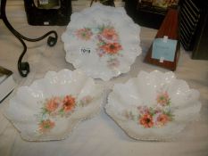 2 Victorian dishes and a plate decorated with flowers