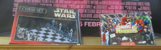 A Marvel Heroe's and Star Wars collector's chess sets