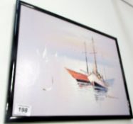 A painting of boats signed S Dresser