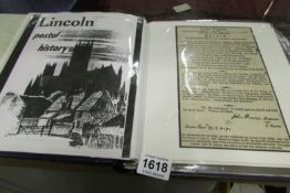 A collection of Lincoln postal ephemera & stamps inc 3 Penny Blacks