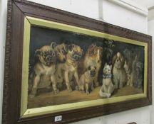 A large oak framed Louis Wain print of dogs, a/f