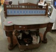 A Victorian Duchy style washstand with tiled back and marble top