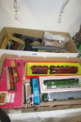 2 boxes of '00' gauge railway items inc. Triang King George VI, Bachman, Burlington, Northern etc