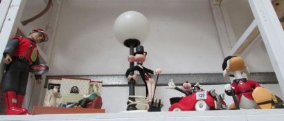 A Pink Panther lamp, Wallace and Gromit radio alarm, Captain Scarlet doll and 2 a/f Disney figures