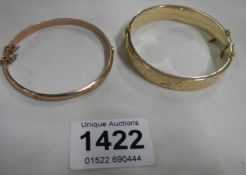 A 9ct gold bangle and a 9ct rose gold bangle, a/f