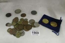 A quantity of coins including pre 1947 silver, 2 medals, 1797 cartwheel penny etc