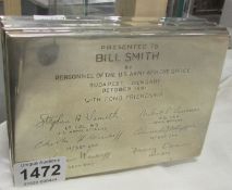 A Continental silver cigarette box with US army presentation signatures