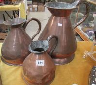 3 large copper ale jugs