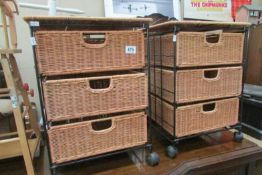 2 vintage wicker bedside chests of drawers