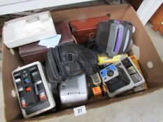 A box of camera's etc, including Kodak and Polaroid