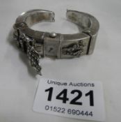 A Deco ladies silver marcasite bangle watch