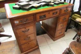 A small oak double pedestal desk