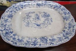 A large 19C blue and white meat platter