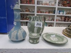 3 green and 1 blue Jasper ware items