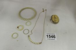A quantity of bone and ivory jewellery inc gold