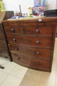 A mahogany bow front 2 over 3 split chest of drawers