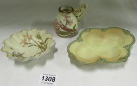 2 Royal Worcester dishes (both a/f) and an 1886 Royal Worcester jug