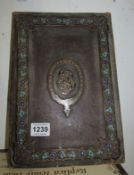 A Victorian French brass and enamel blotter