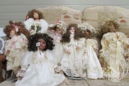 7 porcelain dolls inc bride in fur coat