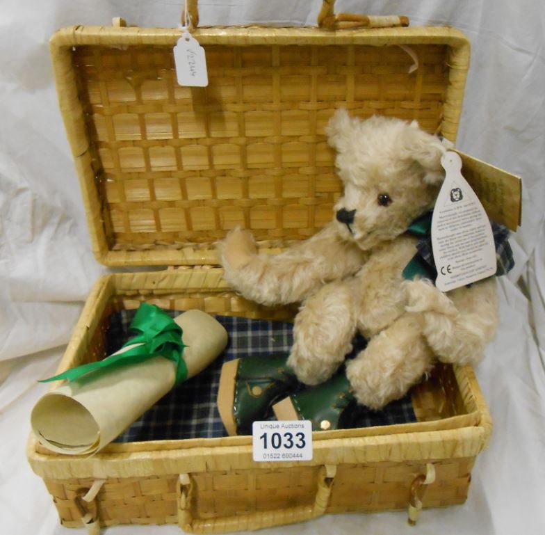 A Merrythought collector's club 'Picnic' bear in basket