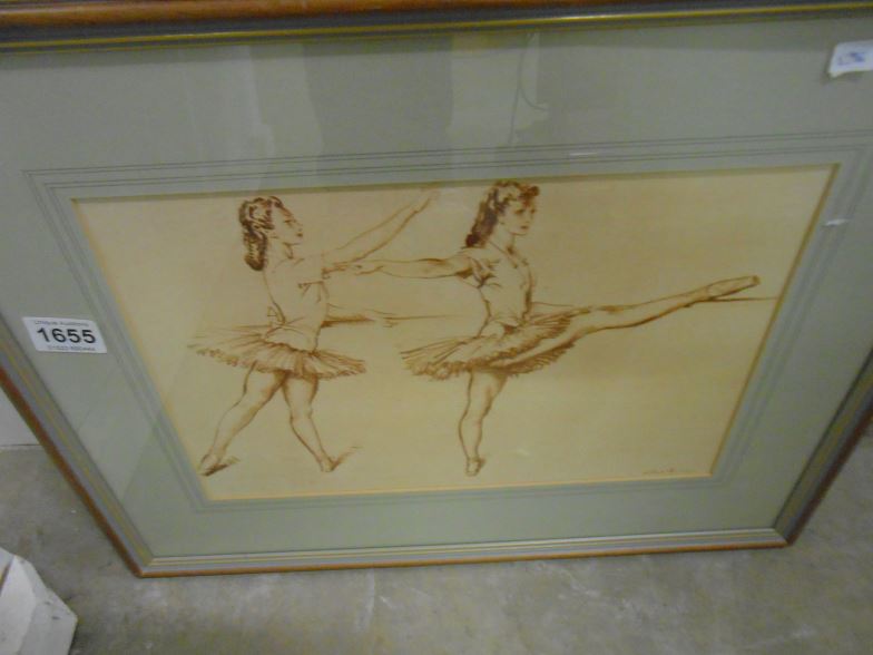 A drawing of ballerina at bar, signed but indistinct