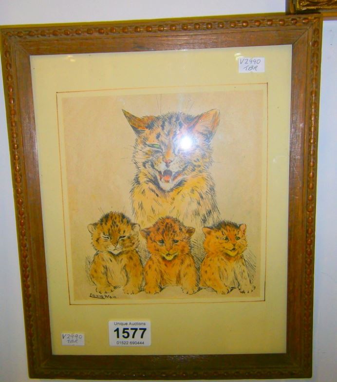 A Louis Wain print, cat with kittens