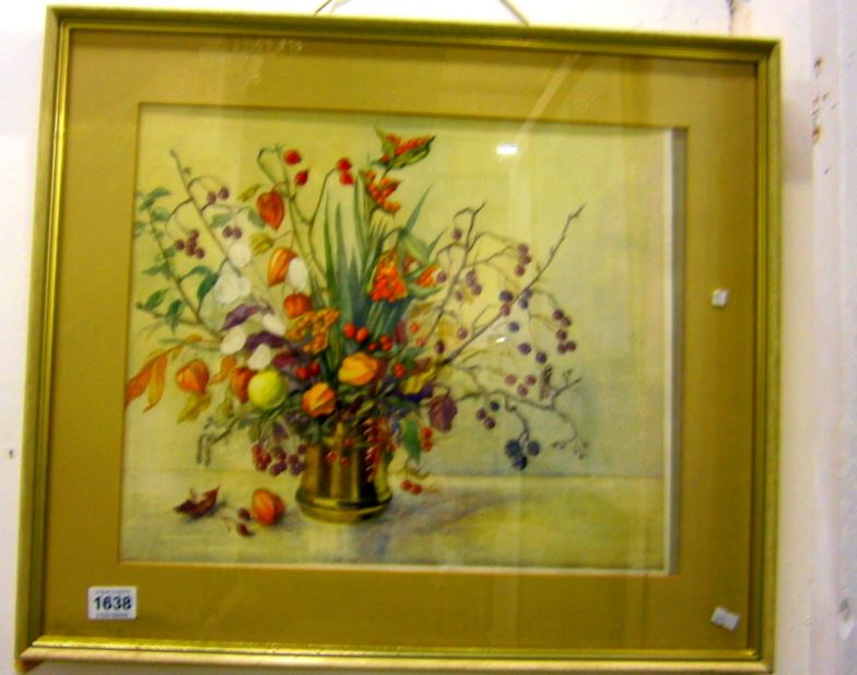 A framed watercolour 'Winter Harvest' attributed to M Brough