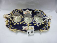 A rare Antique 19th century Porcelain triple inkstand, attributed to Coalport, (no back stamp)