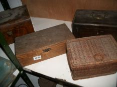 A Victorian jewellery box and 3 other boxes with contents