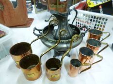 2 sets of copper measures and 2 items of pewter