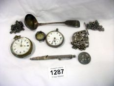 A mixed lot of silver and other items including pen, watch etc