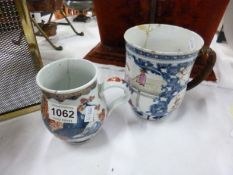 2 early Oriental mugs, both a/f