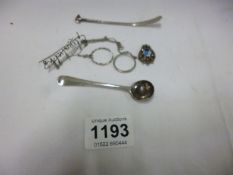 A silver 'rat tail' spoon and other silver items, some a/f, 30gms