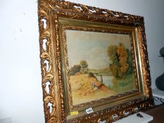 A gilt framed oil on canvas signed E Parker 1898