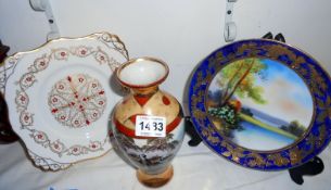 A Noritake plate, Japanese vase and one other plate