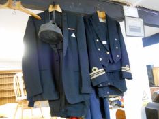 A dinner suit, Naval Mess uniform. a quantity of stiff collars & a photo of a ship