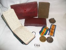 A mixed lot of WW1 items inc diary & medals for Frank Chapman