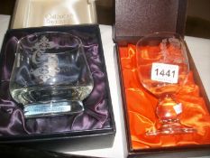 A boxed Caithness etched glass dish and one other